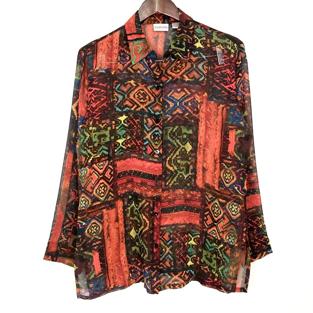 Vintage Chico’s Silk Button-Front Shirt Women’s Size M Button Front Lightweight
